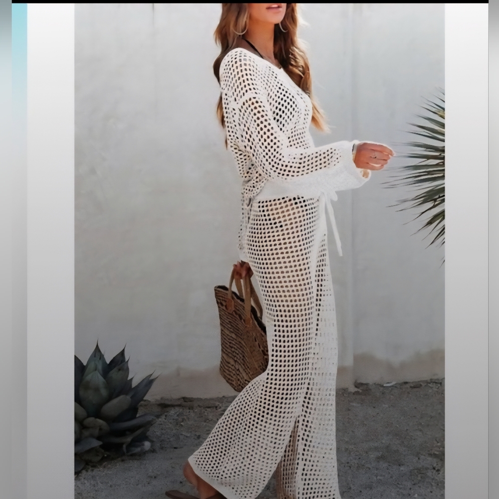 NWOT REVOLVE White Crochet Swim Coverup Set